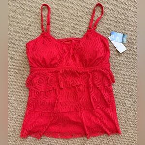 women’s red tiered bandini swim top - island waters!